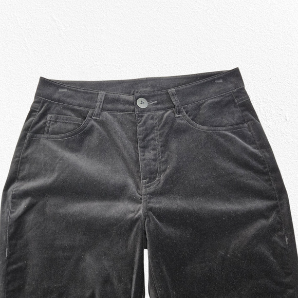 Cabi Black Velour Mid Rise Straight Leg Gala Velvet Stretch Pants Size 8 - Picture 5 of 8